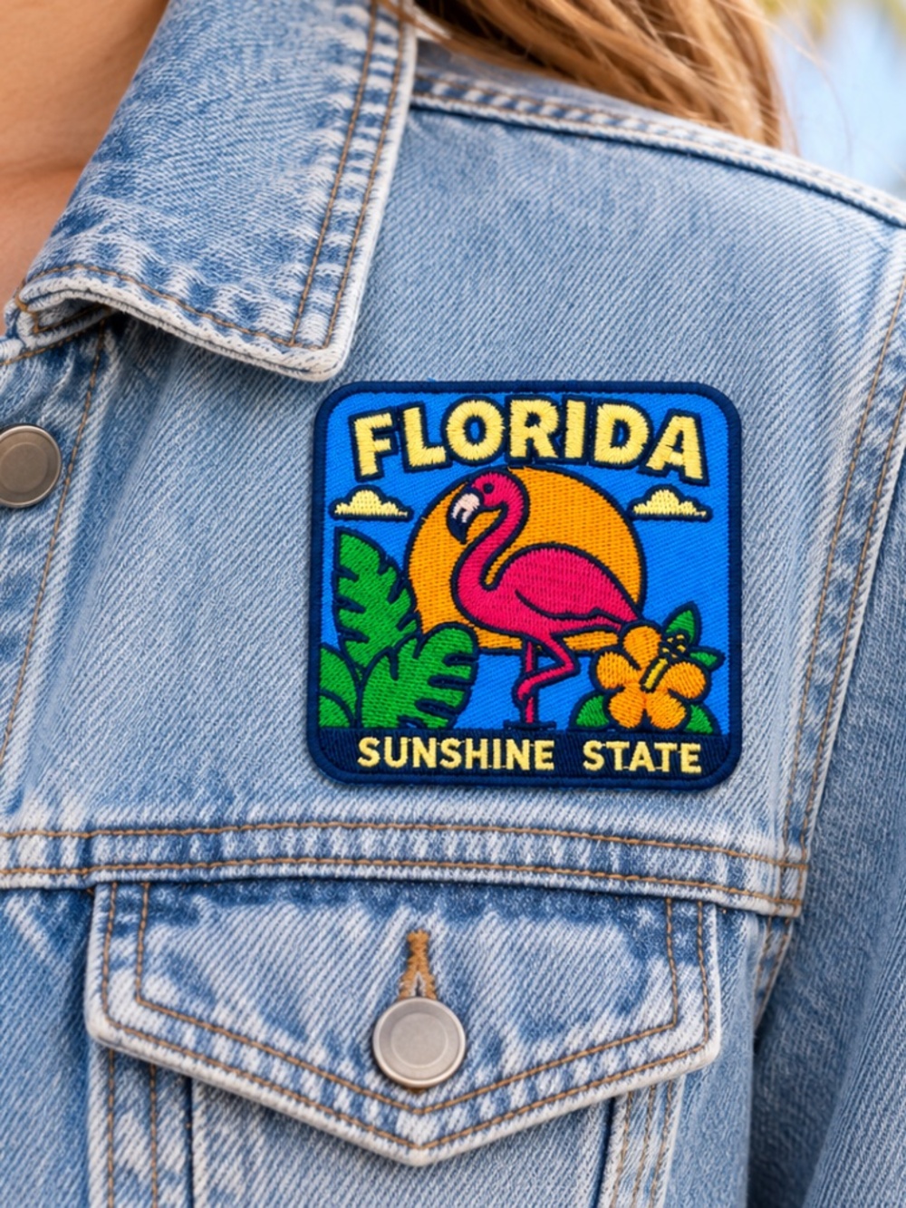 Florida Patch Iron On Embroidered 3 Inch Flamingo Sunshine State Travel Souvenir